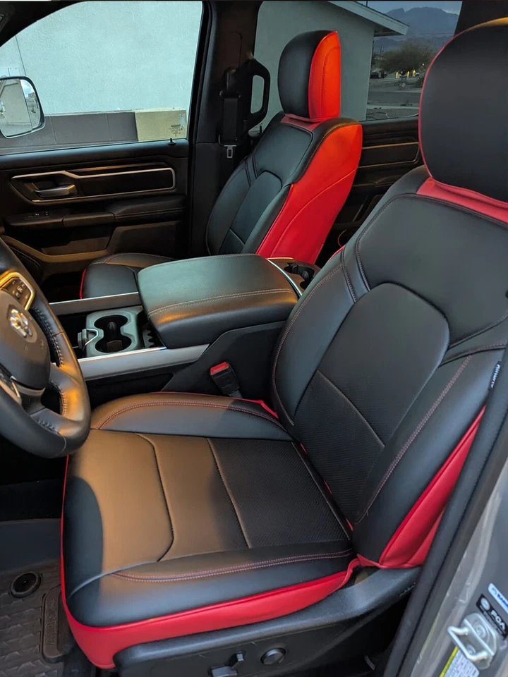 PARA DODGE RAM 1500 MOTOPTES 2000-2024 COJINES DE ASIENTO DE COCHE PERSONALIZADOS CUERO DURADERO Foto 2 de 4
