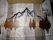 Therwen Mountain And Trees Metal Art. Beautiful Colored Two-piece With Screws