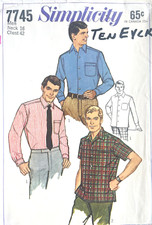 1960's Simplicity Men's Tapered Sport Shirt Pattern 7745 Size 42 UNCUT
