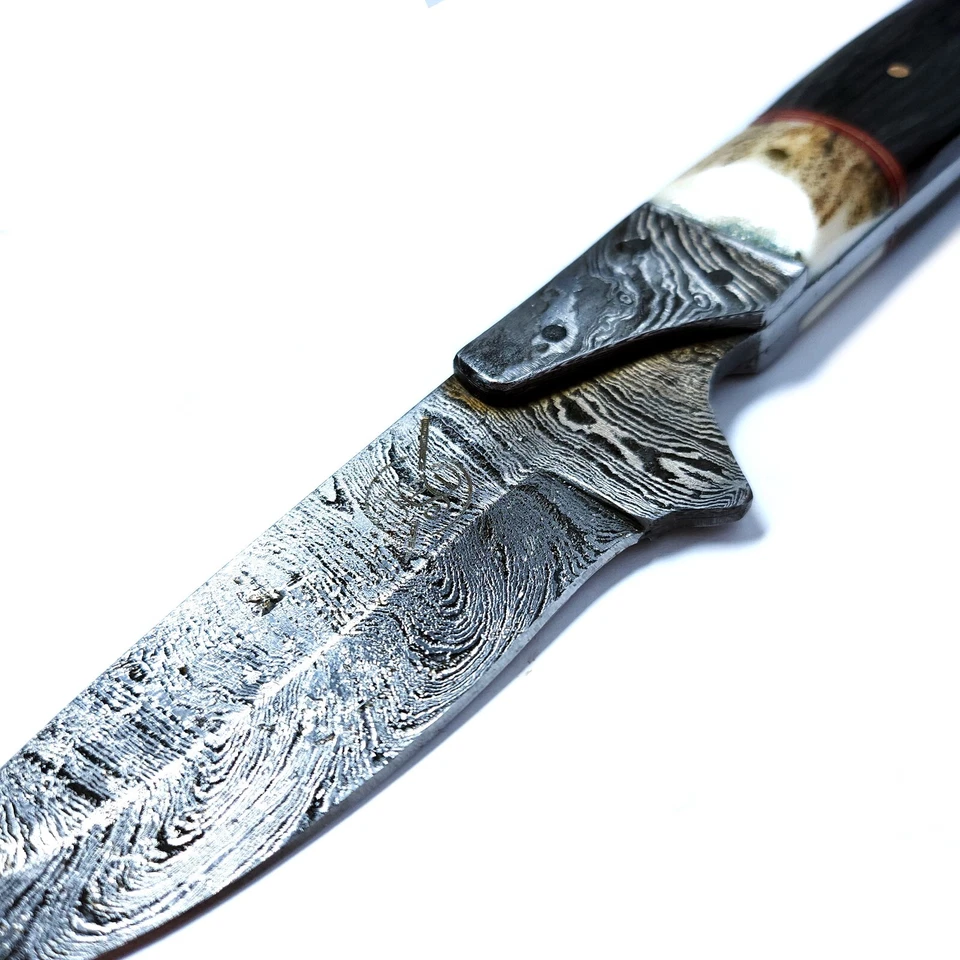 Taschenmesser-Jagdmesser holz horn griff - 150 Damast Lagen - Schmiedearbeit HSW - Bild 3 von 4
