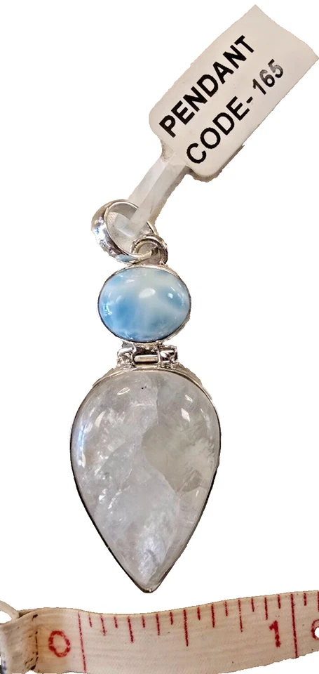 COLGANTE PIEDRA LUNAR PLATA LARIMAR PIEDRAS PRECIOSAS INDONESIAS Foto 3 de 4