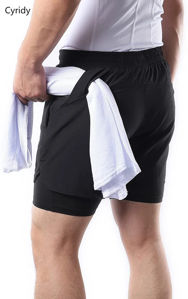 Cyridy Running Shorts Mens Fitness Clothing Man 2in1 Compression Tights Training - Image 4 of 4