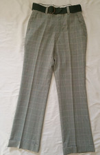 Vintage 1970s 80s Plaid Polyester Straight Leg Pants Green Brown 32x32 Pockets