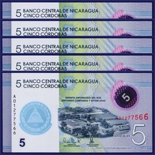 NICARAGUA - P219 - Set 5 x 5 Cordobas - POLYMER - Comm 2019/2020 - Perfect UNC