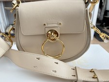 Chloé Tess Small Beige Smooth Leather Crossbody Bag Adjustable Strap Flap