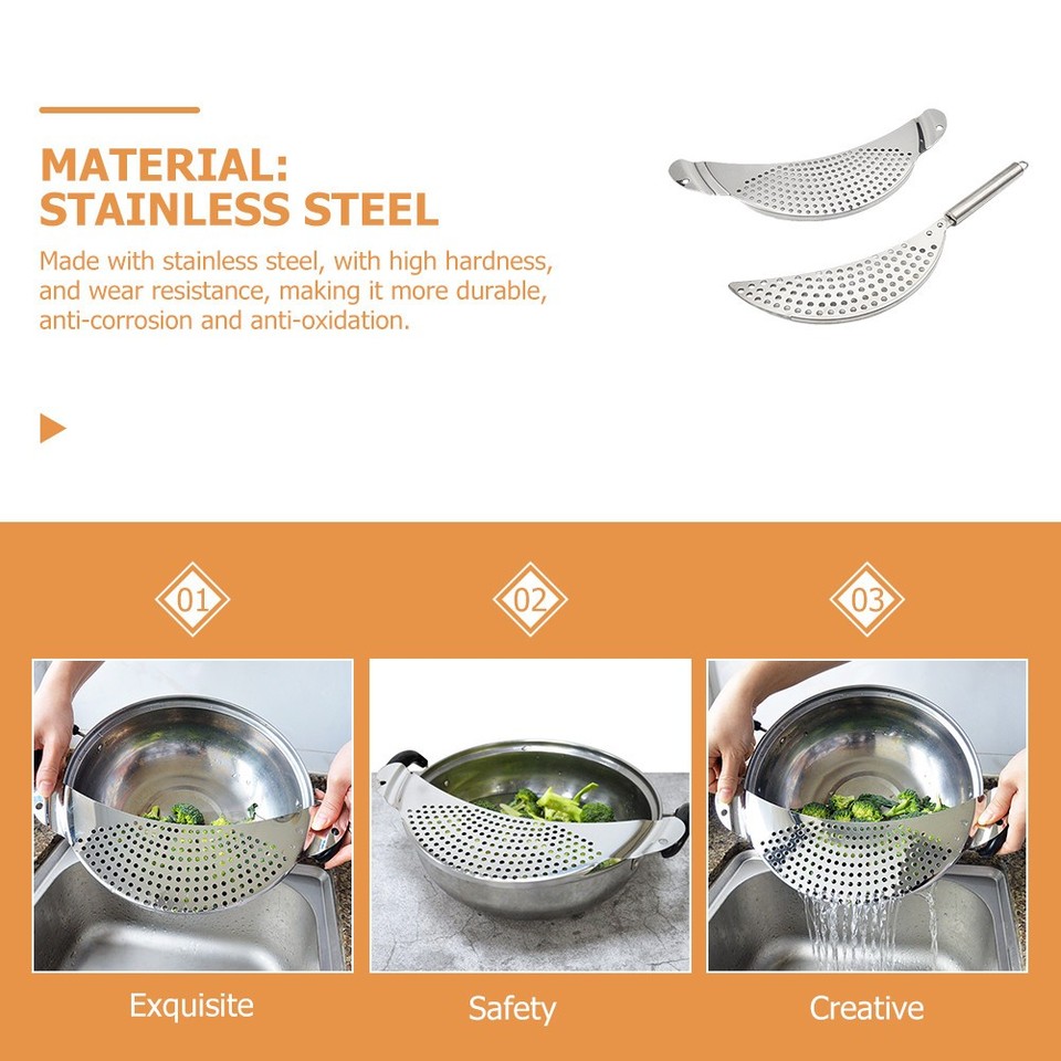 2 Pcs Multifunctional Strainer Stainless Steel Pot Strainers for ...