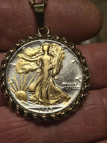 1945  Walking Liberty American Coin Half  Dollar Pendant Necklace