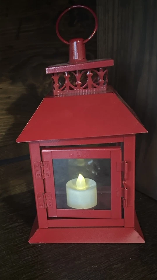 Rustic Metal and Glass Luminary Candle Lantern Latch Door 9" Cottagecore Farm - Image 4 of 4