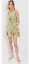 American Eagle Floral Ruffle Strap Tie Short Sundress Green Sleeveless Size L