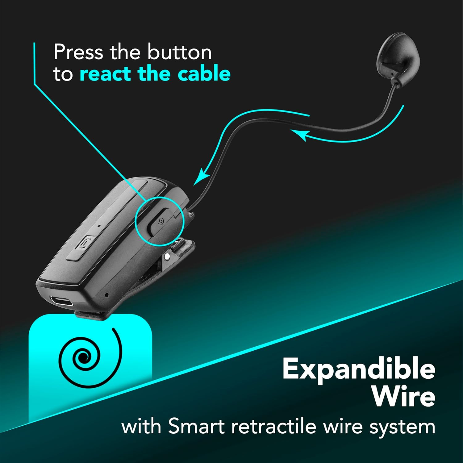 BTCLIPARDP - Auricolare Bluetooth Riavvolgibile Con Clip - Durata Batteria 7H - foto 3