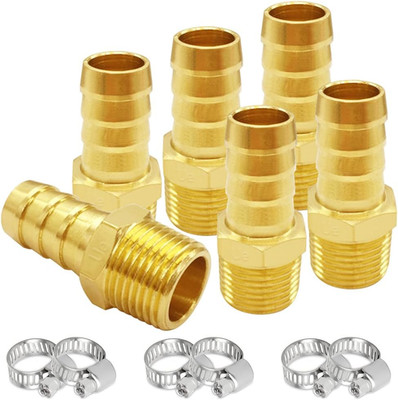 6PCS Brass Hose Barb Fittings 3/8'' NPT Male to 1/2'' Barb Adapter Connector Inclu