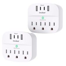 One Beat 2 Pack Multi Plug Outlet Splitter with 2 Pack,With Surge, White