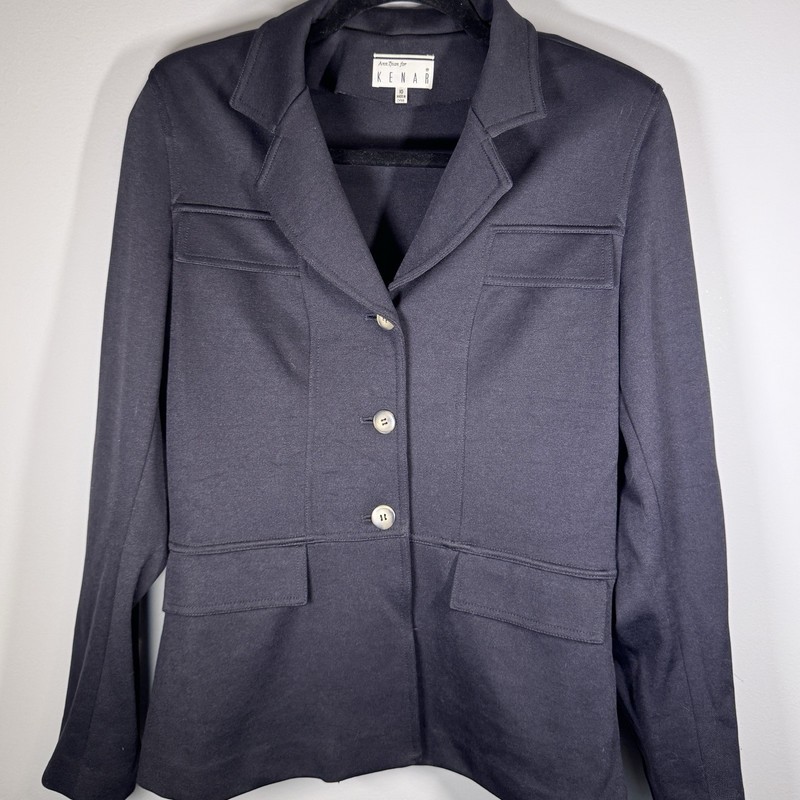 Anne Klein for Kenar Women’s Black Long Blazer Jacket Size 8 Button Pockets