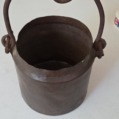 Vintage Copper Kettle With Hand Pounded Metal Handle And Hook