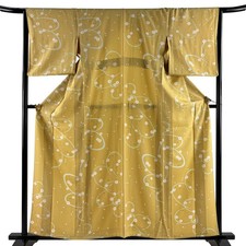 Silk Kimono M Yellow Petal Flower Pattern Used