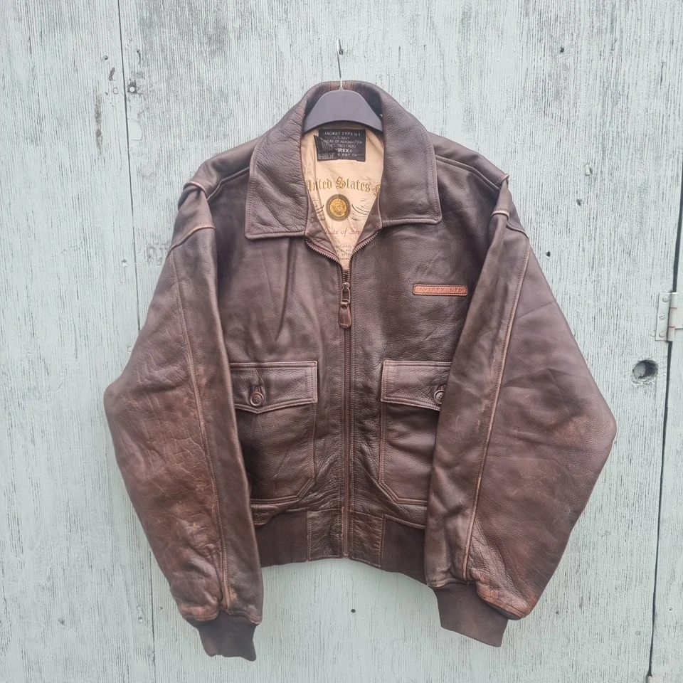 Vtg AVIREX G-1 US NAVY 'Moonlight Patrol' Flight Military Leather Jacket XL - Image 2 of 4