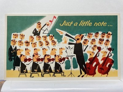 Humorous Cartoon Orchestra Choir Postcard ''Just a little note...'' Mexico MO Ad
