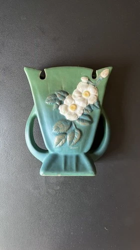 “Mint” Vintage 1944 Roseville Pottery Vase Green Floral Ceramic