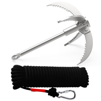 Grappling Hook Stainless Steel Claw with 20m Rope for Camping Hiking Salvage