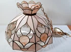 Tiffany Style Stained Glass Etched Hanging Lamp Blush Pink /Clear 18" Lotus VTG
