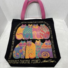 VTG Laurel Burch Fabulous Fanciful Felines Colorful Cat Black Canvas Tote Bag