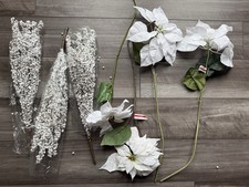 Ashland White Poinsettia  Snowy Berry Floral Craft Bundle 4 Stems 3 Bushes NEW