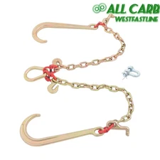 Gold Tow Chain J Hook V Bridle G80 Flatbed Truck 5/16"×2' w/ TJ Hooks 9260 lbs