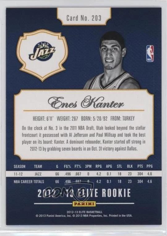 2012-13 Elite Elite Rookie /599 Enes Kanter #203 Rookie RC - Image 2 of 2