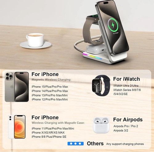 Wireless Charger Station Stand 15W Fast Charging Portable Stand With LED Lights - Zdjęcie 3 z 21