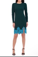 $168 Vince Camuto Women's Green Lace-Hem Stretch Bodycon Dress Size 6