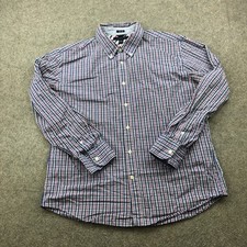 Tommy Hilfiger Shirt Mens XL Blue Red White Plaid Button Down Slim Fit Casual