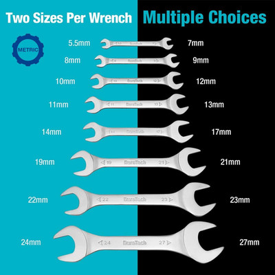 8 Piece Super-Thin Open End Wrench Set Metric Including 5.5, 7, 8, 9, 10, 11, 12