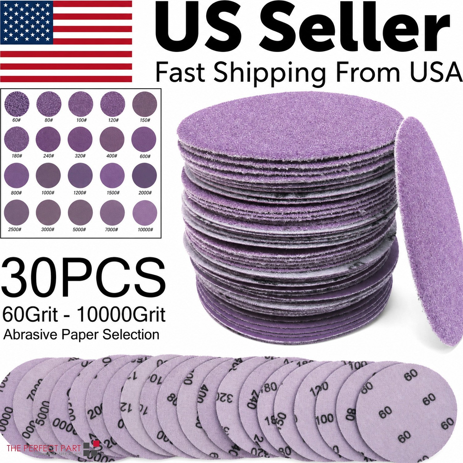 30PCS 3in Aluminum Oxide Sandpaper 60-10000 Grit Sanding Discs Paper Hook Loop