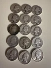 Lot Of 15 Washington Silver Quarters 1950 & Earlier Mixed Dates/ Mint Marks