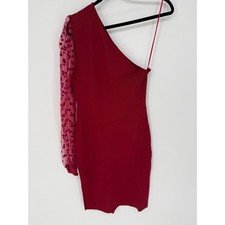 EE:SOME ONE SHOULDER BODYCON DRESS MERLOT RED NWT LARGE MESH POLKA DOT SLEEVE