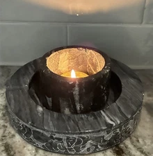 2-Piece Candle Holders Repurposed Fossil Trinket Cup+Marble Ashtray~ L10