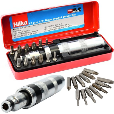 #ad Hilka Hand Impact Screw Driver 13 Impact Screwdriver Bits Heavy Duty 1 2quot; Dr GBP 14.00