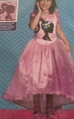 BARBIE KLEID MIT GROSSEM KIPP PAILLETTEN KOPF, PAILLETTEN HAARREIF,  ROSA S M L