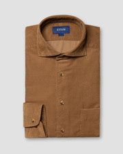 Men Eton Brown Corduroy Shirt Slim Fit Size 38 15 S