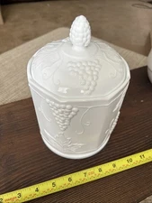 White Milk Glass Colony Harvest 8.75” Canister With Lid