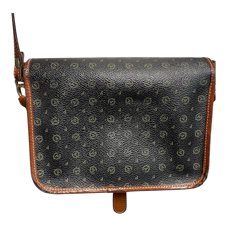 Bolso Bandolera Pollini Vintage Años 90 Bolso de Hombro Bolso de Mano Negro Marrón 9x7x2 Logo Foto 3 de 4