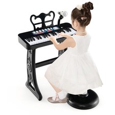 37-Key Kids Piano Keyboard Toy Musical Electronic Instrument with Stool Black