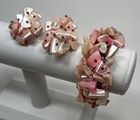 Vintage Japan Pink Mother Of Pearl Cha-cha Expansion Bracelet & Earrings Set — photo 1