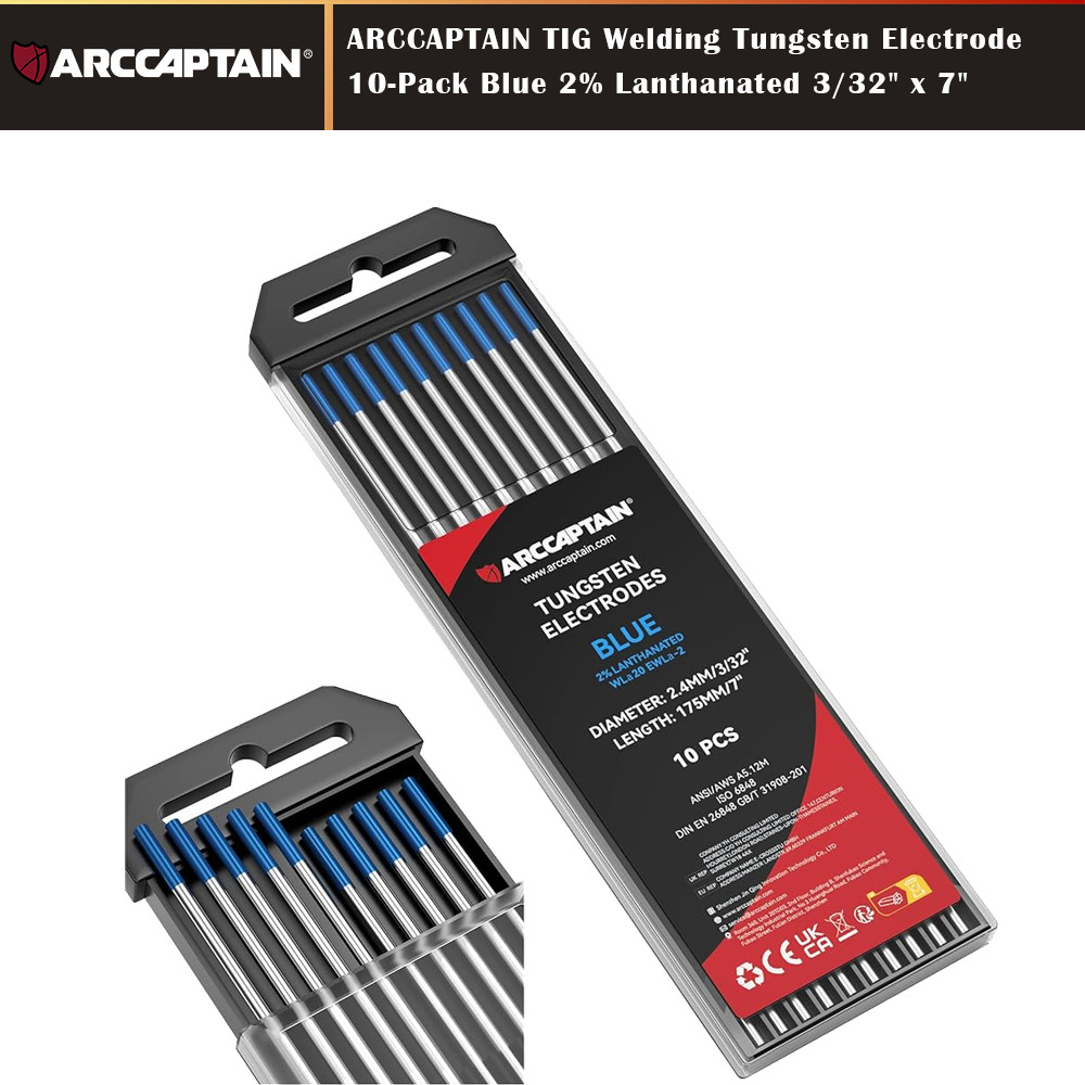 ARCCAPTAIN TIG Welding Tungsten Electrode 10-Pack Blue 2% Lanthanated 3/32" x 7"