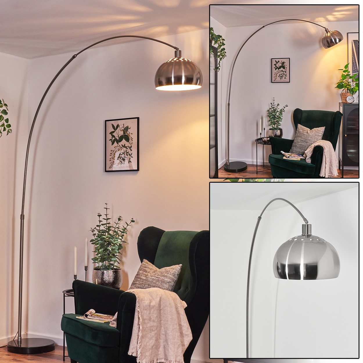 HOFSTEIN Gavirate lampada da terra metallo nero/nichel opaco/bianco design vintage foto 3