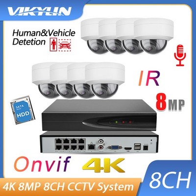 Vikylin 8CH 8POE NVR Kit Security Camera System 4K 8MP IR IP Camera MIC US Lot