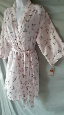 Flora Nikrooz Pink Gray White Robe Floral 1/2 Sleeve Knee S  M 44 '' BUST