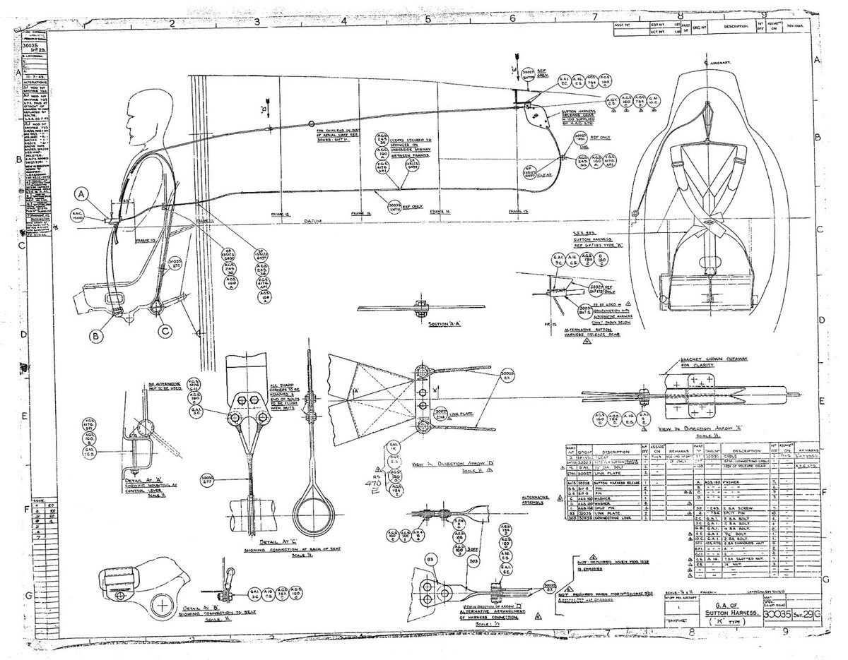Plans Supermarine Spitfire IX – Archives Usine RAF Années 1940 – Téléchargement DVD