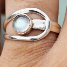 Natural Moonstone Gemstone 925 Sterling Silver Handmade Ring Gift For Him E-705
