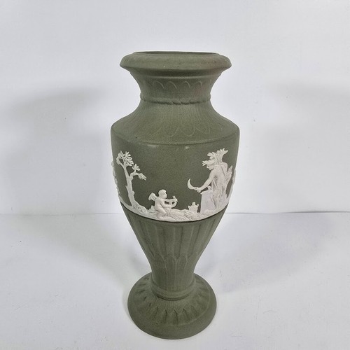 Wedgewood England jasperware small sage green urn vase Signed 1998